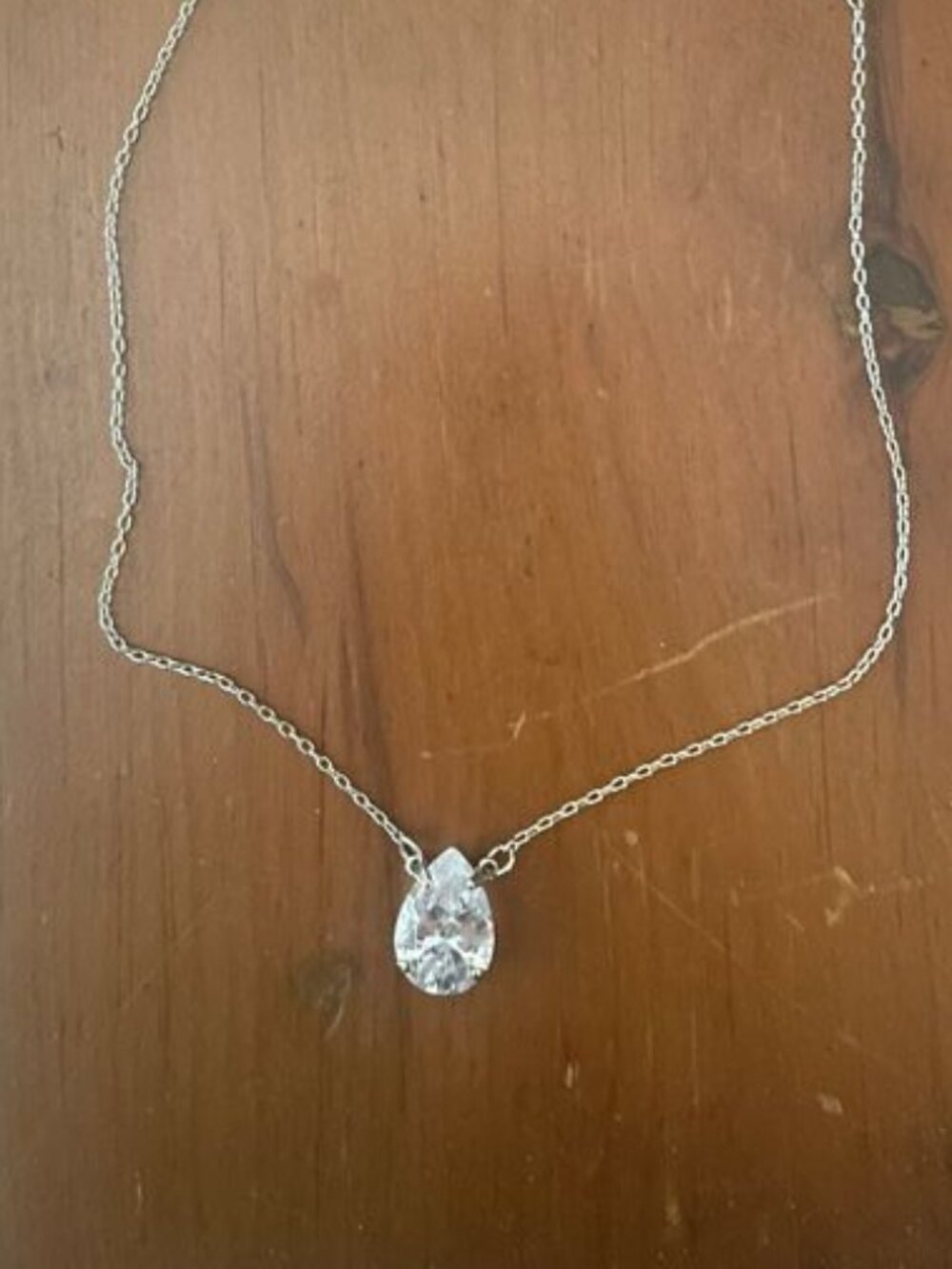 MOLLY SIMS PEAR CUT 3 CT LAB CREATED SOLITARE PENDANT ON SS CHAIN -